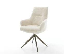 DrehstuhlZelia-Flex mit Armlehnen Plüsch Creme-Weiß Kreuzgestell breit Effektfinish Titan 360° drehbar Wippfunktion Taschenfederkern Sofort versandfertig