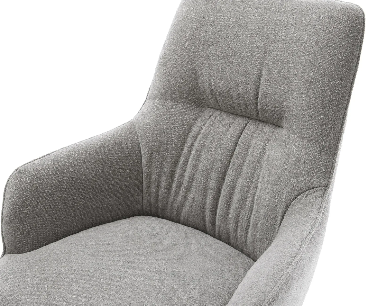 DrehstuhlZelia-Flex mit Armlehnen Strukturstoff Soft Grau Kreuzgestell breit Edelstahl 360° drehbar Wippfunktion Taschenfederkern Sofort versandfertig