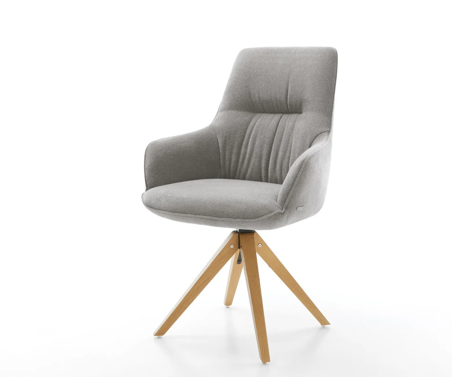 DrehstuhlZelia-Flex mit Armlehnen Strukturstoff Soft Grau Holzgestell kantig Natur 360° drehbar Taschenfederkern Versandfertig ca. 28.10.26