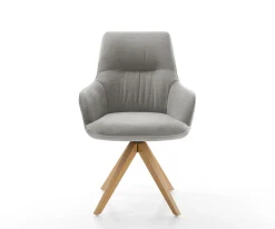 DrehstuhlZelia-Flex mit Armlehnen Strukturstoff Soft Grau Holzgestell kantig Natur 360° drehbar Taschenfederkern Versandfertig ca. 28.10.26