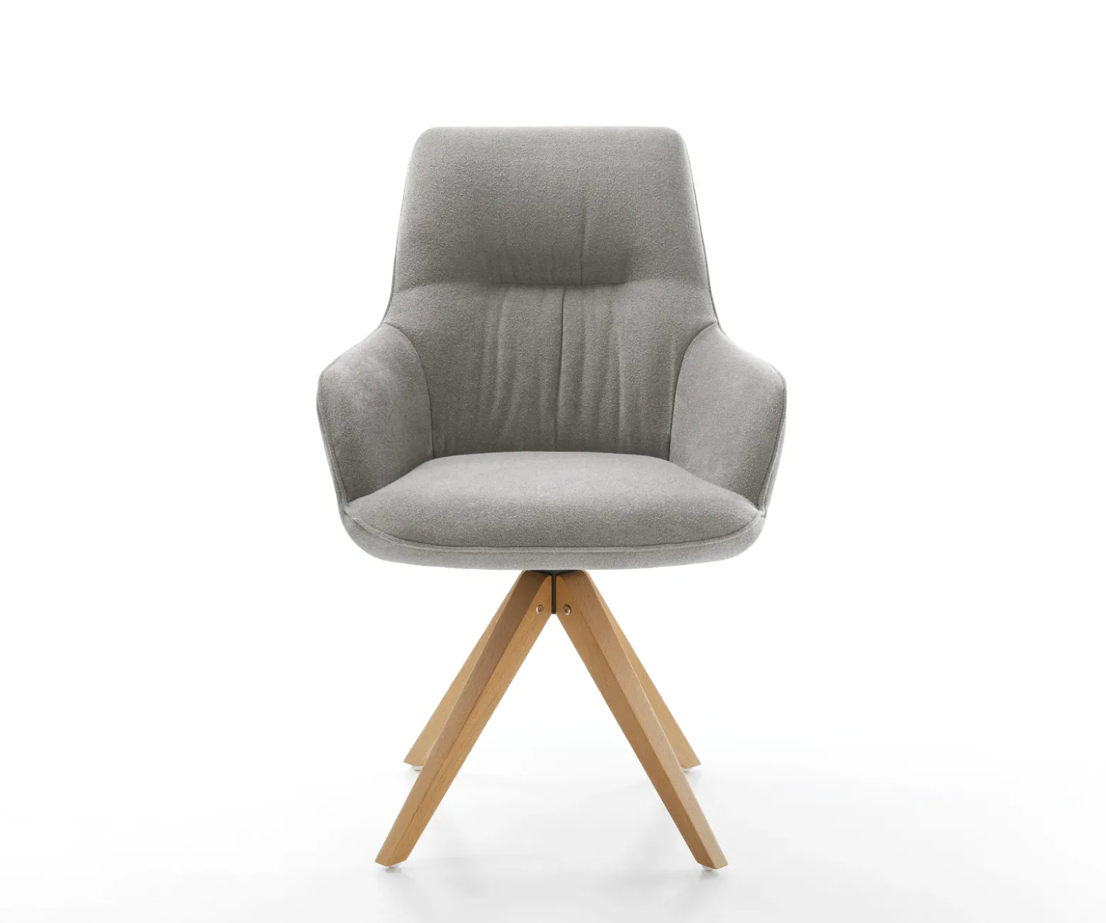 DrehstuhlZelia-Flex mit Armlehnen Strukturstoff Soft Grau Holzgestell kantig Natur 360° drehbar Taschenfederkern Versandfertig ca. 28.10.26