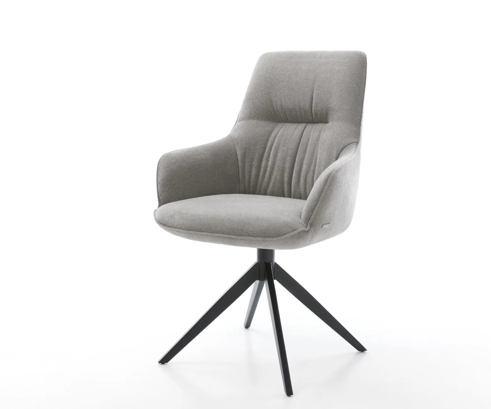 DrehstuhlZelia-Flex mit Armlehnen Strukturstoff Soft Grau Kreuzgestell breit Schwarz 360° drehbar Wippfunktion Taschenfederkern Sofort versandfertig