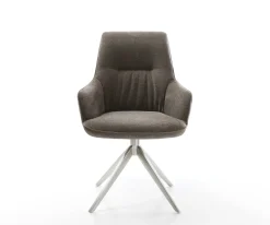 DrehstuhlZelia-Flex mit Armlehnen Strukturstoff Soft Taupe Kreuzgestell breit Edelstahl 360° drehbar Wippfunktion Taschenfederkern Sofort versandfertig