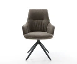 DrehstuhlZelia-Flex mit Armlehnen Strukturstoff Soft Taupe Kreuzgestell breit Schwarz 360° drehbar Wippfunktion Taschenfederkern Sofort versandfertig