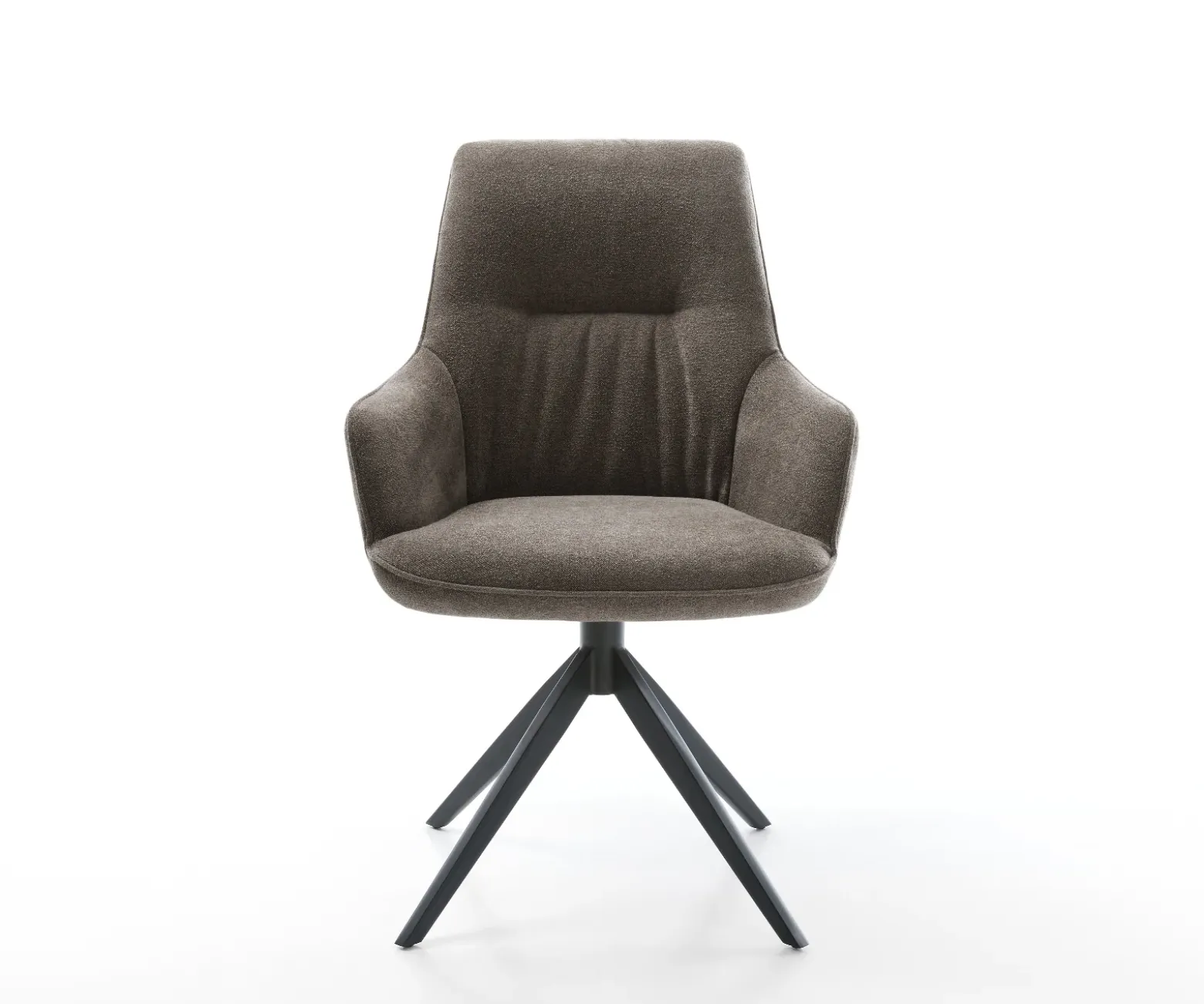 DrehstuhlZelia-Flex mit Armlehnen Strukturstoff Soft Taupe Kreuzgestell breit Schwarz 360° drehbar Wippfunktion Taschenfederkern Sofort versandfertig