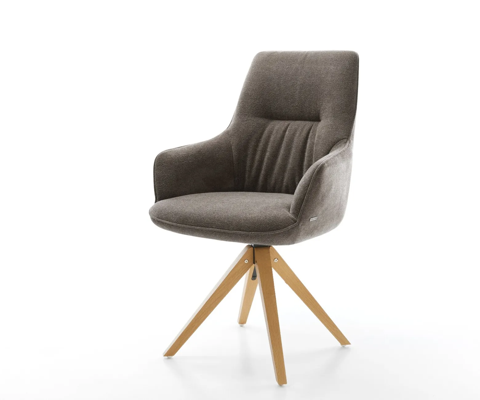 DrehstuhlZelia-Flex mit Armlehnen Strukturstoff Soft Taupe Holzgestell kantig Natur 360° drehbar Taschenfederkern Versandfertig ca. 28.10.26