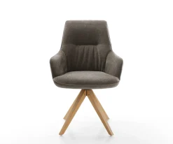 DrehstuhlZelia-Flex mit Armlehnen Strukturstoff Soft Taupe Holzgestell kantig Natur 360° drehbar Taschenfederkern Versandfertig ca. 28.10.26