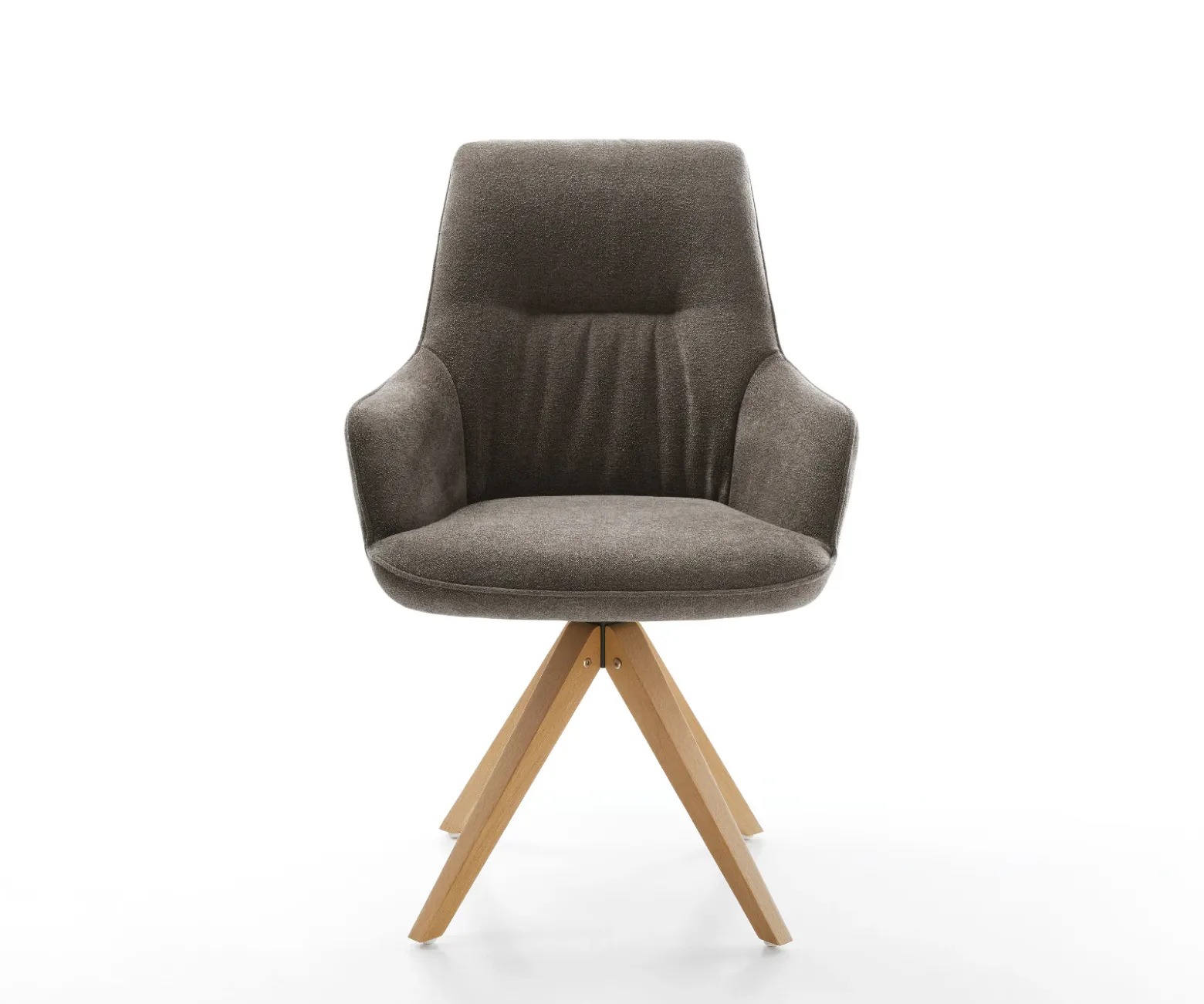 DrehstuhlZelia-Flex mit Armlehnen Strukturstoff Soft Taupe Holzgestell kantig Natur 360° drehbar Taschenfederkern Versandfertig ca. 28.10.26