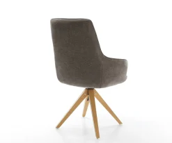 DrehstuhlZelia-Flex mit Armlehnen Strukturstoff Soft Taupe Holzgestell kantig Natur 360° drehbar Taschenfederkern Versandfertig ca. 28.10.26