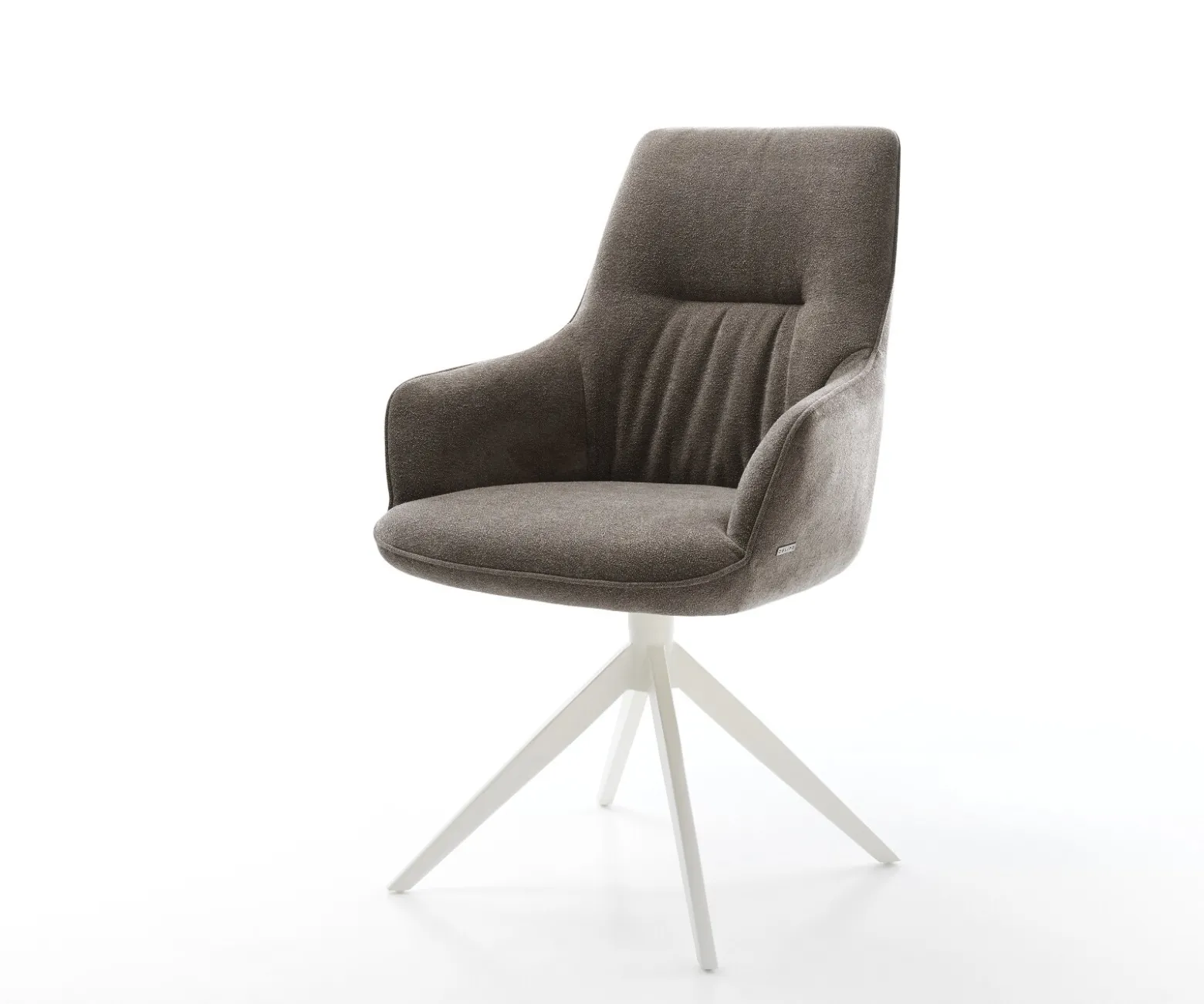 DrehstuhlZelia-Flex mit Armlehnen Strukturstoff Soft Taupe Kreuzgestell breit Weiß 360° drehbar Wippfunktion Taschenfederkern Sofort versandfertig