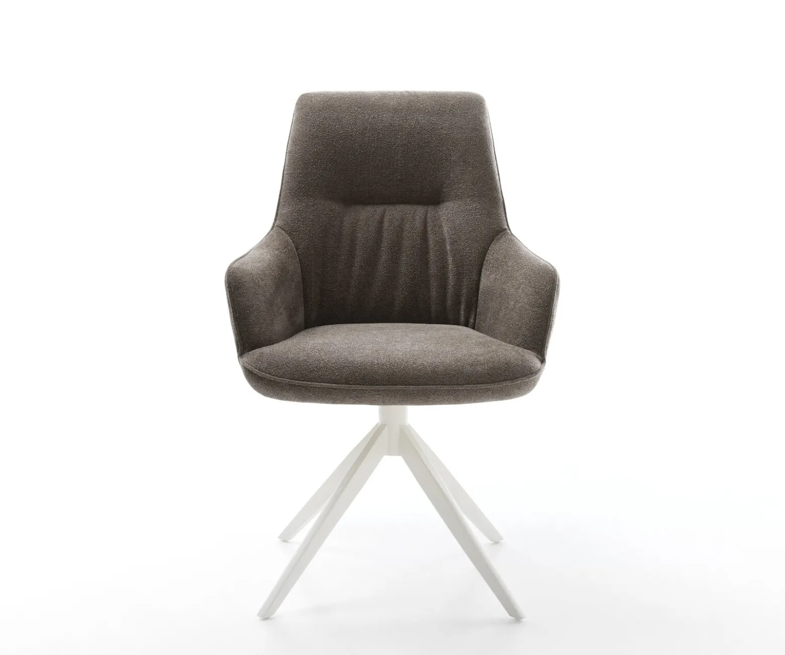 DrehstuhlZelia-Flex mit Armlehnen Strukturstoff Soft Taupe Kreuzgestell breit Weiß 360° drehbar Wippfunktion Taschenfederkern Sofort versandfertig