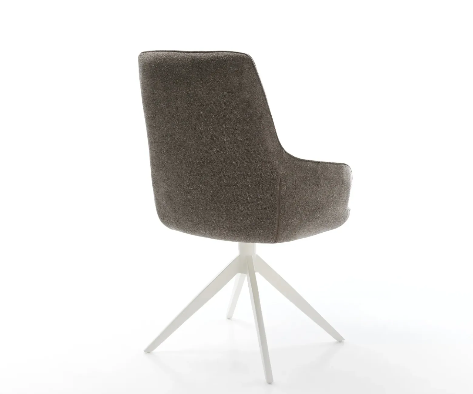 DrehstuhlZelia-Flex mit Armlehnen Strukturstoff Soft Taupe Kreuzgestell breit Weiß 360° drehbar Wippfunktion Taschenfederkern Sofort versandfertig