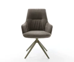 DrehstuhlZelia-Flex mit Armlehnen Strukturstoff Soft Taupe Kreuzgestell breit Effektfinish Titan 360° drehbar Wippfunktion Taschenfederkern Sofort versandfertig