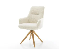 DrehstuhlZelia-Flex mit Armlehnen Teddystoff Beige Holzgestell kantig Natur 360° drehbar Taschenfederkern Versandfertig ca. 28.10.26