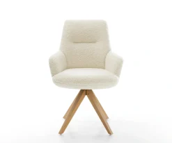 DrehstuhlZelia-Flex mit Armlehnen Teddystoff Beige Holzgestell kantig Natur 360° drehbar Taschenfederkern Versandfertig ca. 28.10.26