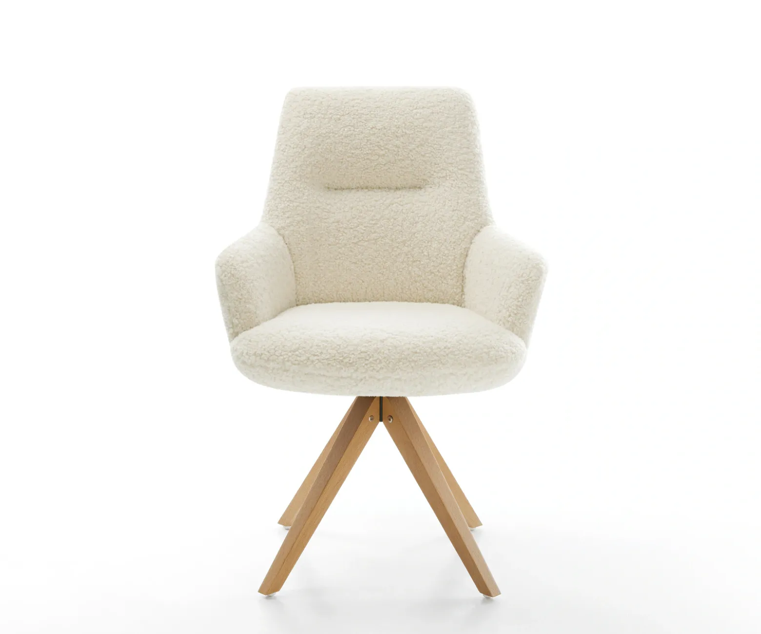 DrehstuhlZelia-Flex mit Armlehnen Teddystoff Beige Holzgestell kantig Natur 360° drehbar Taschenfederkern Versandfertig ca. 28.10.26