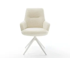 DrehstuhlZelia-Flex mit Armlehnen Teddystoff Beige Kreuzgestell breit Weiß 360° drehbar Wippfunktion Taschenfederkern Sofort versandfertig