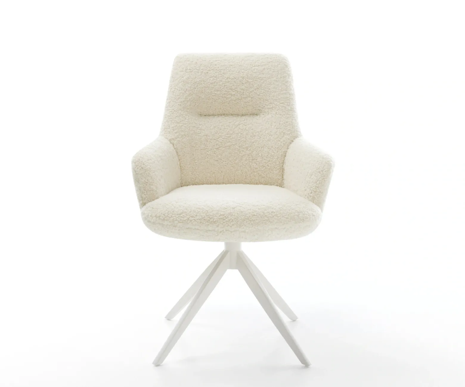 DrehstuhlZelia-Flex mit Armlehnen Teddystoff Beige Kreuzgestell breit Weiß 360° drehbar Wippfunktion Taschenfederkern Sofort versandfertig