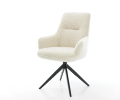 DrehstuhlZelia-Flex mit Armlehnen Teddystoff Beige Kreuzgestell breit Schwarz 360° drehbar Wippfunktion Taschenfederkern Sofort versandfertig