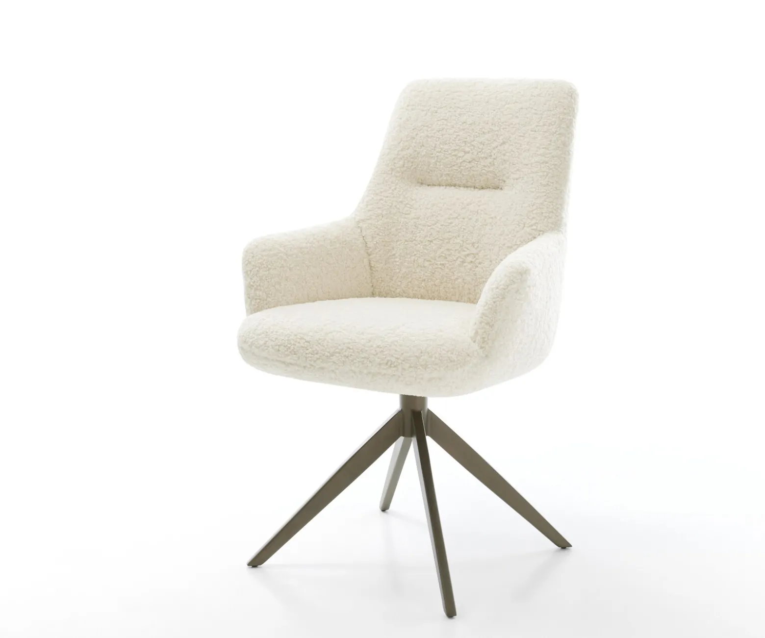 DrehstuhlZelia-Flex mit Armlehnen Teddystoff Beige Kreuzgestell breit Effektfinish Titan 360° drehbar Wippfunktion Taschenfederkern Sofort versandfertig