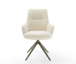 DrehstuhlZelia-Flex mit Armlehnen Teddystoff Beige Kreuzgestell breit Effektfinish Titan 360° drehbar Wippfunktion Taschenfederkern Sofort versandfertig