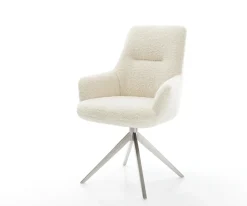 DrehstuhlZelia-Flex mit Armlehnen Teddystoff Beige Kreuzgestell breit Edelstahl 360° drehbar Wippfunktion Taschenfederkern Sofort versandfertig