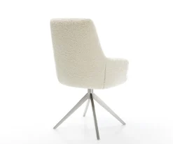 DrehstuhlZelia-Flex mit Armlehnen Teddystoff Beige Kreuzgestell breit Edelstahl 360° drehbar Wippfunktion Taschenfederkern Sofort versandfertig