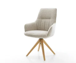 DrehstuhlZelia-Flex mit Armlehnen Webstoff Soft Beige Holzgestell kantig Natur 360° drehbar Taschenfederkern Versandfertig ca. 28.10.26