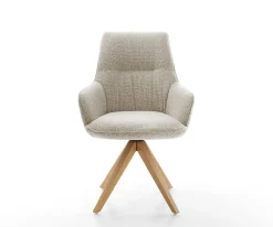 DrehstuhlZelia-Flex mit Armlehnen Webstoff Soft Beige Holzgestell kantig Natur 360° drehbar Taschenfederkern Versandfertig ca. 28.10.26