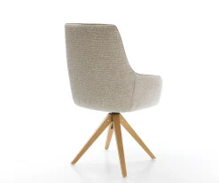 DrehstuhlZelia-Flex mit Armlehnen Webstoff Soft Beige Holzgestell kantig Natur 360° drehbar Taschenfederkern Versandfertig ca. 28.10.26