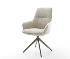DrehstuhlZelia-Flex mit Armlehnen Webstoff Soft Beige Kreuzgestell breit Effektfinish Titan 360° drehbar Wippfunktion Taschenfederkern Sofort versandfertig