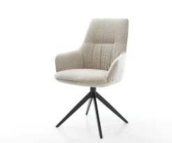 DrehstuhlZelia-Flex mit Armlehnen Webstoff Soft Beige Kreuzgestell breit Schwarz 360° drehbar Wippfunktion Taschenfederkern Sofort versandfertig