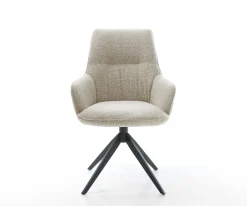 DrehstuhlZelia-Flex mit Armlehnen Webstoff Soft Beige Kreuzgestell breit Schwarz 360° drehbar Wippfunktion Taschenfederkern Sofort versandfertig