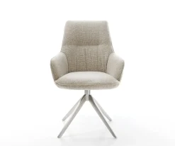 DrehstuhlZelia-Flex mit Armlehnen Webstoff Soft Beige Kreuzgestell breit Edelstahl 360° drehbar Wippfunktion Taschenfederkern Sofort versandfertig