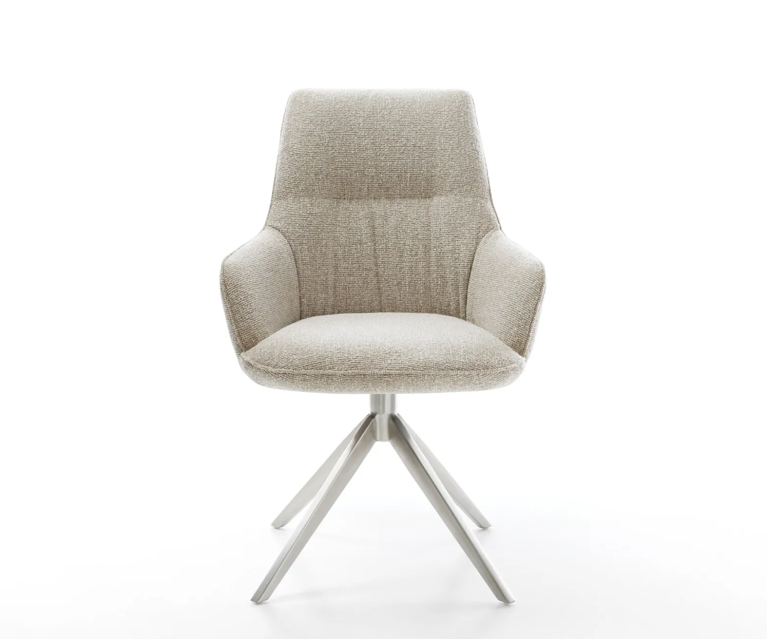 DrehstuhlZelia-Flex mit Armlehnen Webstoff Soft Beige Kreuzgestell breit Edelstahl 360° drehbar Wippfunktion Taschenfederkern Sofort versandfertig