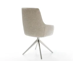 DrehstuhlZelia-Flex mit Armlehnen Webstoff Soft Beige Kreuzgestell breit Edelstahl 360° drehbar Wippfunktion Taschenfederkern Sofort versandfertig
