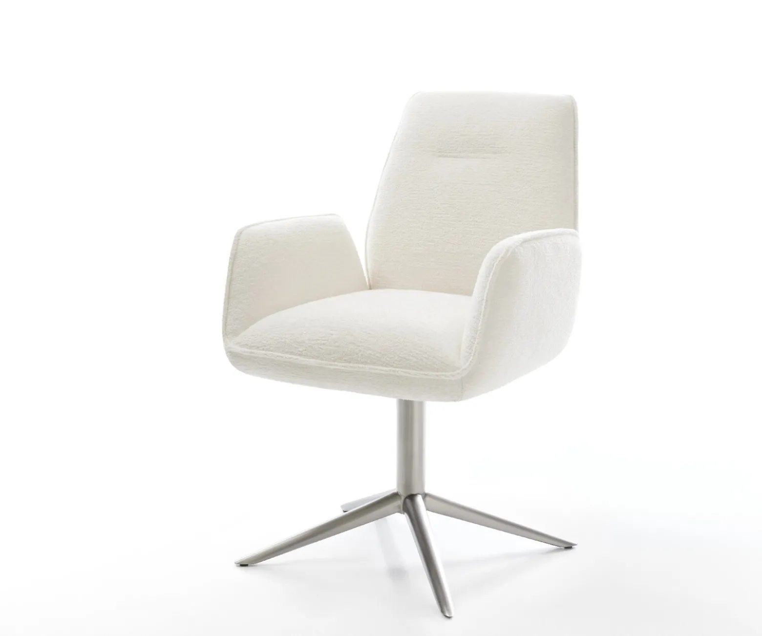 DrehstuhlZoa-Flex Bouclé Soft Beige Fußkreuz Edelstahl 360° drehbar Wippfunktion Taschenfederkern Sofort versandfertig