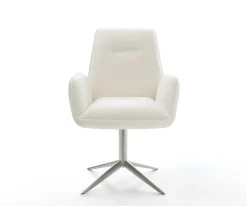 DrehstuhlZoa-Flex Bouclé Soft Beige Fußkreuz Edelstahl 360° drehbar Wippfunktion Taschenfederkern Sofort versandfertig