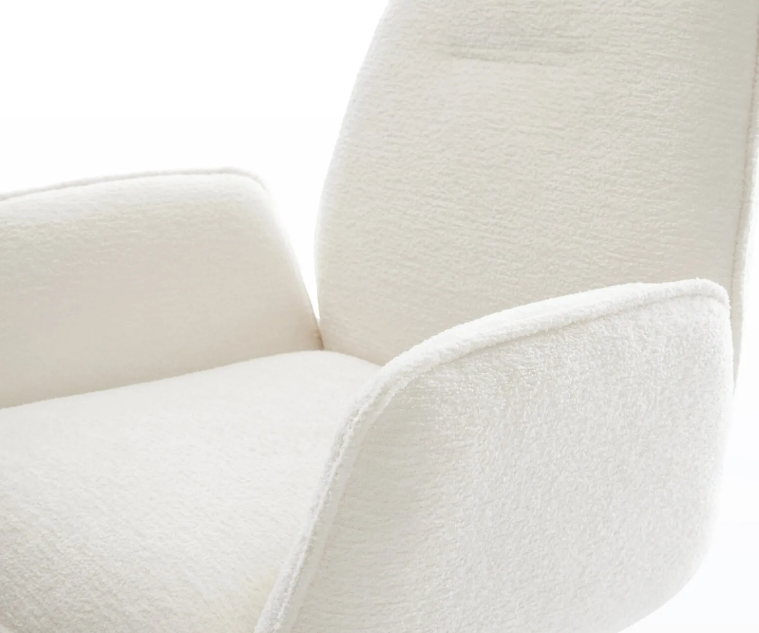 DrehstuhlZoa-Flex Bouclé Soft Beige Fußkreuz Edelstahl 360° drehbar Wippfunktion Taschenfederkern Sofort versandfertig