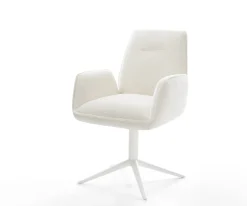 DrehstuhlZoa-Flex Bouclé Soft Beige Fußkreuz Weiß 360° drehbar Wippfunktion Taschenfederkern Sofort versandfertig
