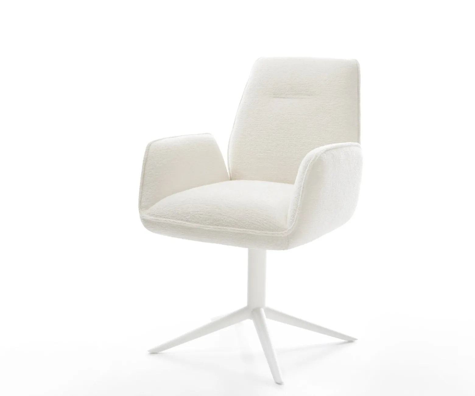 DrehstuhlZoa-Flex Bouclé Soft Beige Fußkreuz Weiß 360° drehbar Wippfunktion Taschenfederkern Sofort versandfertig