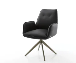 DrehstuhlZoa-Flex Echt-Leder Schwarz Kreuzgestell breit Effektfinish Titan 360° drehbar Taschenfederkern Sofort versandfertig