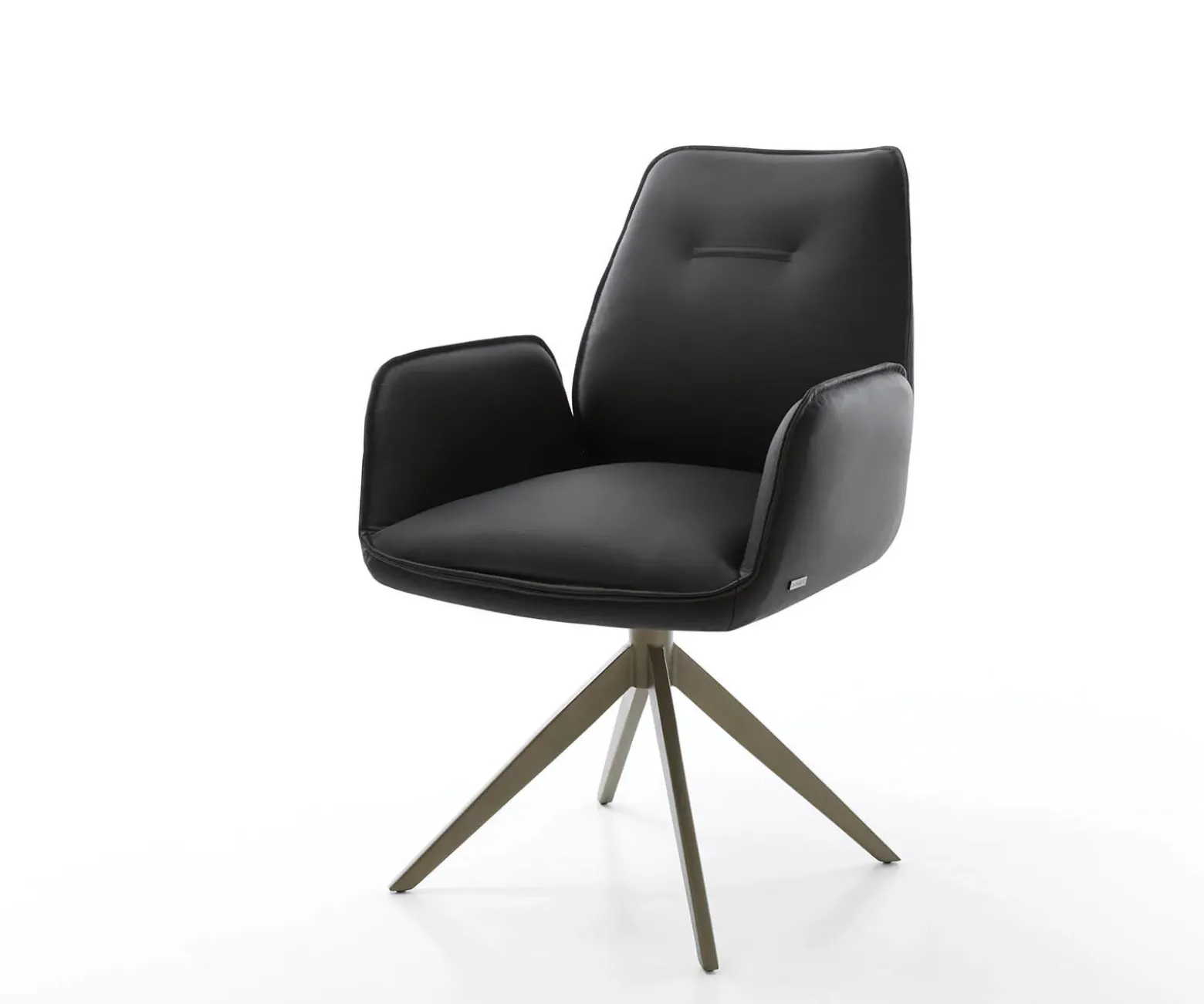 DrehstuhlZoa-Flex Echt-Leder Schwarz Kreuzgestell breit Effektfinish Titan 360° drehbar Taschenfederkern Sofort versandfertig
