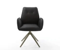 DrehstuhlZoa-Flex Echt-Leder Schwarz Kreuzgestell breit Effektfinish Titan 360° drehbar Taschenfederkern Sofort versandfertig