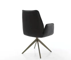 DrehstuhlZoa-Flex Echt-Leder Schwarz Kreuzgestell breit Effektfinish Titan 360° drehbar Taschenfederkern Sofort versandfertig