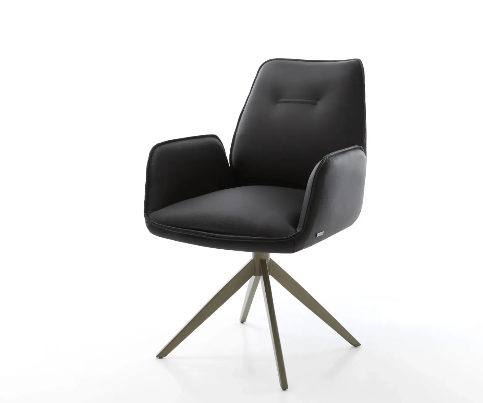 DrehstuhlZoa-Flex Echt-Leder Schwarz Kreuzgestell breit Effektfinish Titan 360° drehbar Wippfunktion Taschenfederkern Sofort versandfertig