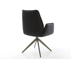 DrehstuhlZoa-Flex Echt-Leder Schwarz Kreuzgestell breit Effektfinish Titan 360° drehbar Wippfunktion Taschenfederkern Sofort versandfertig