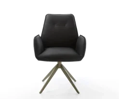 DrehstuhlZoa-Flex Echt-Leder Schwarz Kreuzgestell breit Effektfinish Titan 360° drehbar Wippfunktion Taschenfederkern Sofort versandfertig