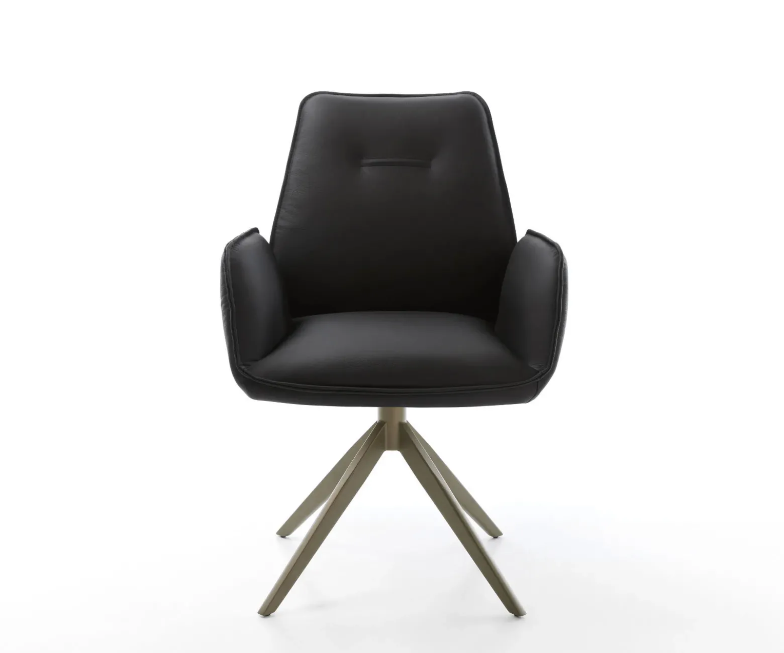 DrehstuhlZoa-Flex Echt-Leder Schwarz Kreuzgestell breit Effektfinish Titan 360° drehbar Wippfunktion Taschenfederkern Sofort versandfertig