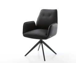 DrehstuhlZoa-Flex Echt-Leder Schwarz Kreuzgestell breit Schwarz 360° drehbar Wippfunktion Taschenfederkern Sofort versandfertig